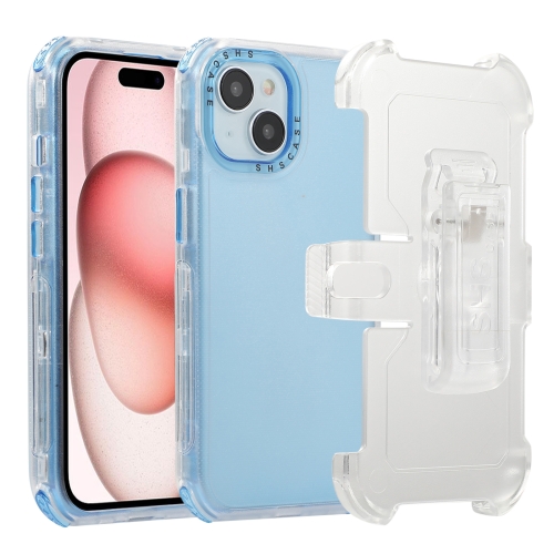 

For iPhone 15 Frosted PC+TPU Phone Case with Back Clip(Sky Blue)