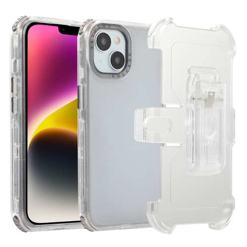 For iPhone 14 Frosted PC+TPU Phone Case with Back Clip(Transparent Black) крышка stellarway case with magsafe для apple iphone 15 pro силикон прозрачный