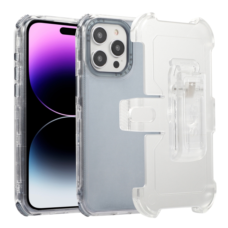 

For iPhone 14 Pro Frosted PC+TPU Phone Case with Back Clip(Transparent Blue)