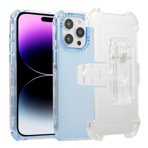 For iPhone 14 Pro Frosted PC+TPU Phone Case with Back Clip(Sky Blue) чехол защитный vlp silicone case with magsafe для iphone 13 pro темно зеленый