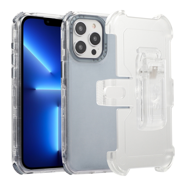 

For iPhone 13 Pro Max Frosted PC+TPU Phone Case with Back Clip(Transparent Blue)