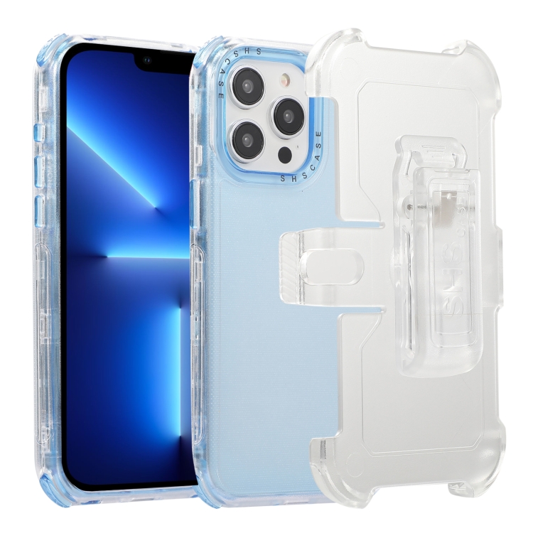 

For iPhone 13 Pro Max Frosted PC+TPU Phone Case with Back Clip(Sky Blue)
