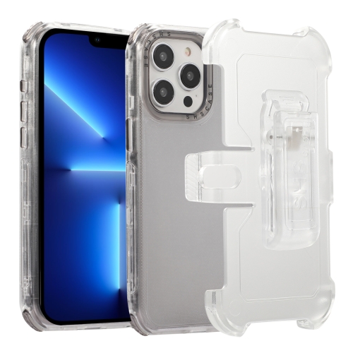 For iPhone 13 Pro Frosted PC+TPU Phone Case with Back Clip(Transparent Black) for iphone 14 pro large glass window magnetic magsafe phone case with lens film sky blue