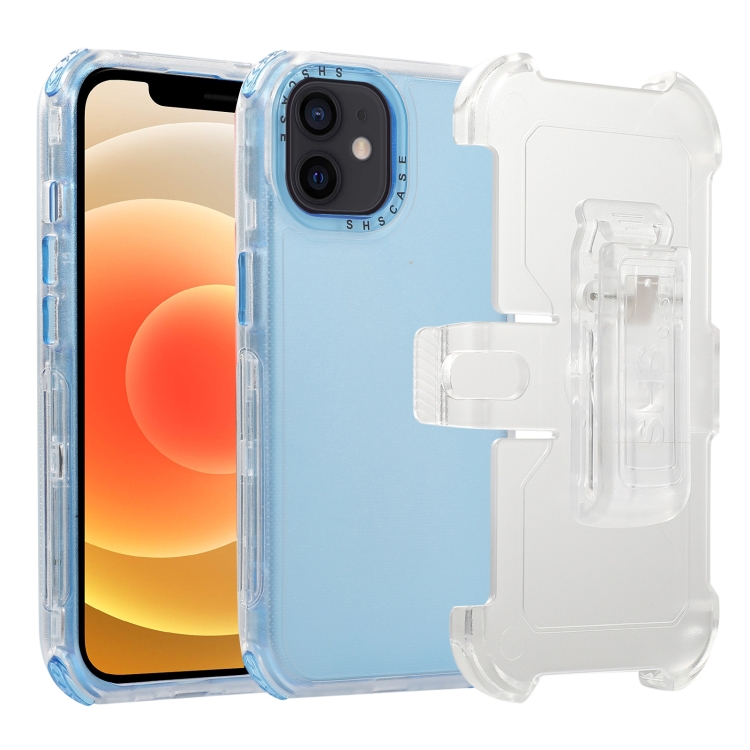 

For iPhone 12 Frosted PC+TPU Phone Case with Back Clip(Sky Blue)