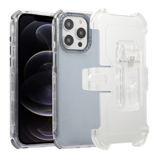 

For iPhone 12 Pro Max Frosted PC+TPU Phone Case with Back Clip(Transparent Blue)