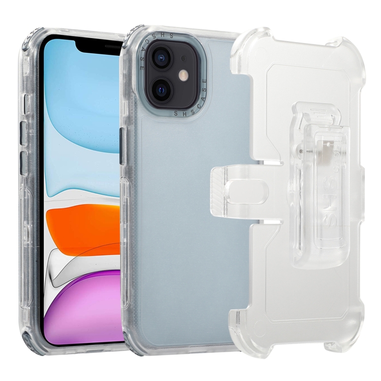 

For iPhone 11 Frosted PC+TPU Phone Case with Back Clip(Transparent Blue)