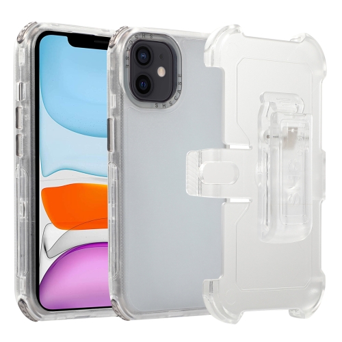 

For iPhone 11 Frosted PC+TPU Phone Case with Back Clip(Transparent Black)