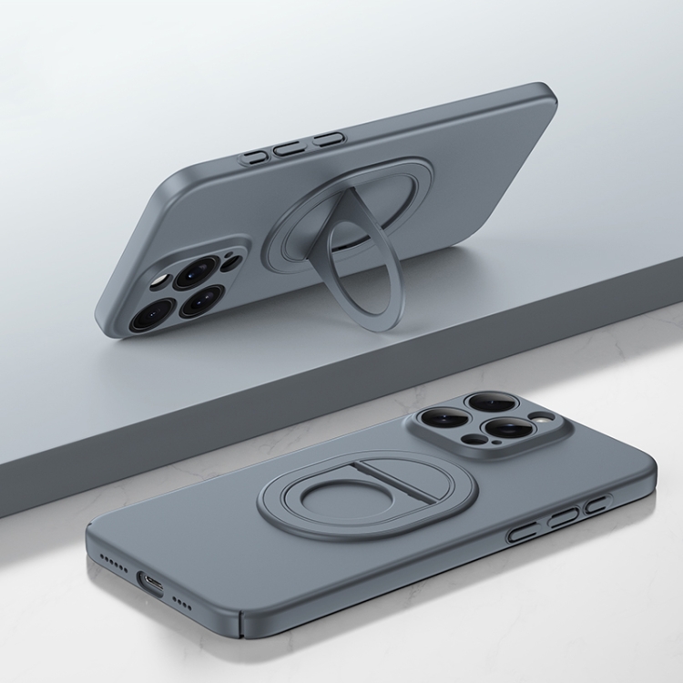 

For iPhone 15 Pro Magsafe Hidden Fold Holder Full Coverage Shockproof Phone Case(Grey)