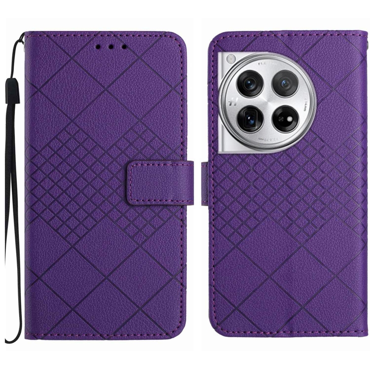 

For OnePlus 12R 5G Global Rhombic Grid Texture Leather Phone Case(Purple)