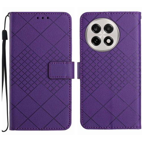 

For OnePlus 13R Rhombic Grid Texture Leather Phone Case(Purple)