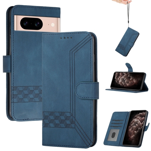 

For Google Pixel 8a Cubic Skin Feel Flip Leather Phone Case(Blue)