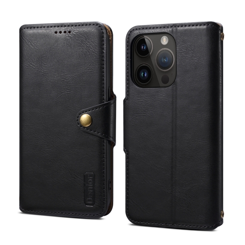 

For iPhone 15 Pro Denior Cowhide Texture Wallet Style Leather Phone Case(Black)