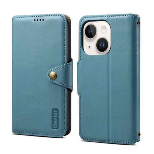 

For iPhone 15 Plus Denior Cowhide Texture Wallet Style Leather Phone Case(Blue)