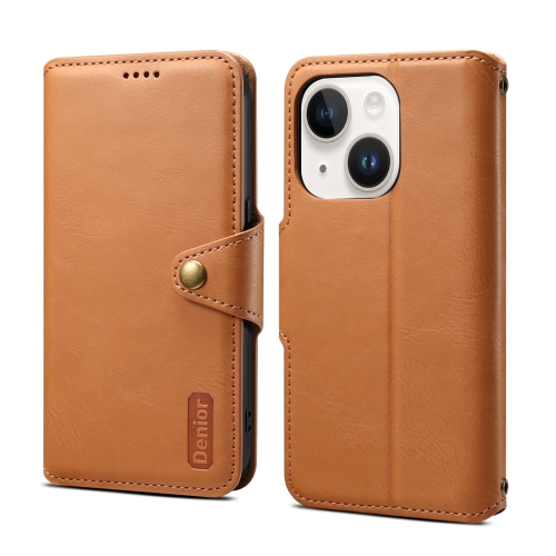 

For iPhone 15 Denior Cowhide Texture Wallet Style Leather Phone Case(Khaki)