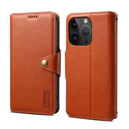 

For iPhone 14 Pro Denior Cowhide Texture Wallet Style Leather Phone Case(Brown)