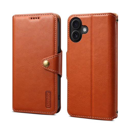 

For iPhone 16 Plus Denior Cowhide Texture Wallet Style Leather Phone Case(Brown)