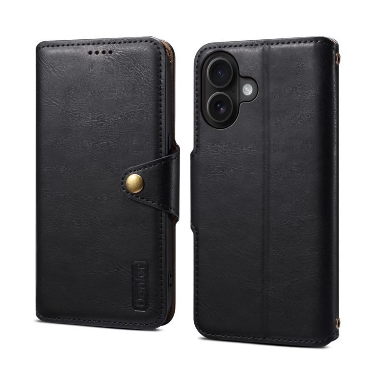 

For iPhone 16 Denior Cowhide Texture Wallet Style Leather Phone Case(Black)