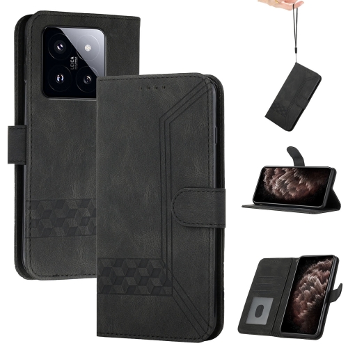 

For Xiaomi 14 Pro Cubic Skin Feel Flip Leather Phone Case(Black)