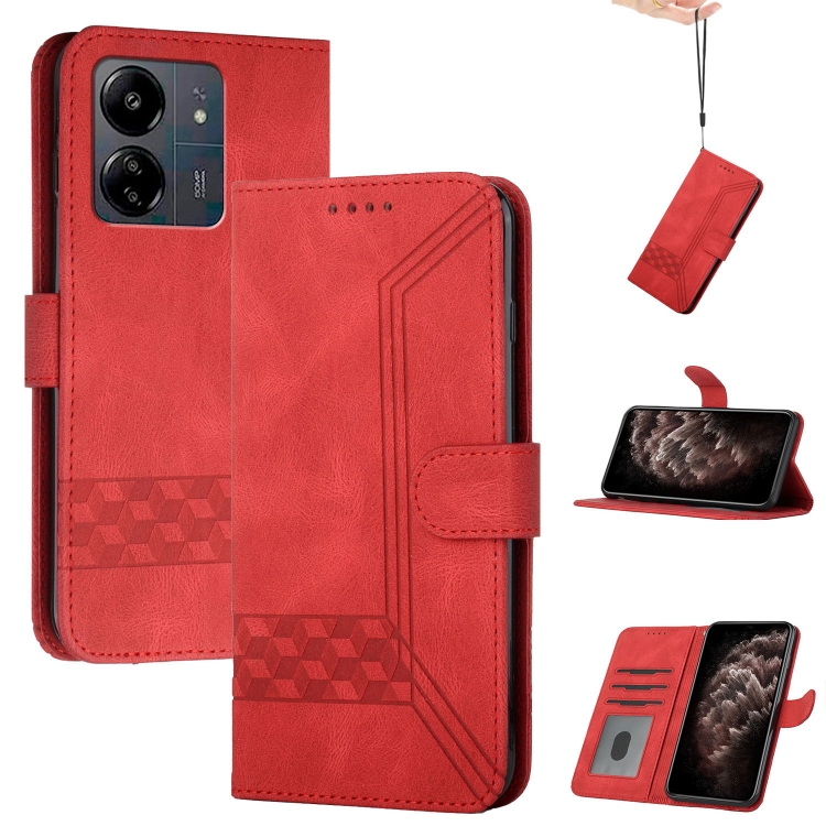 

For Xiaomi Redmi 13C Cubic Skin Feel Flip Leather Phone Case(Red)
