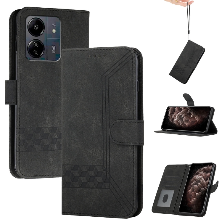 

For Xiaomi Redmi 13C Cubic Skin Feel Flip Leather Phone Case(Black)
