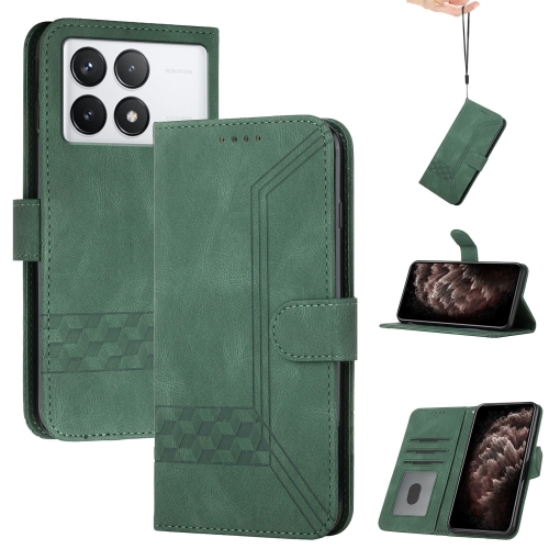 

For Xiaomi Redmi K70E Cubic Skin Feel Flip Leather Phone Case(Green)