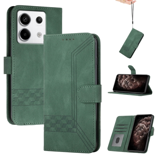 

For Xiaomi Redmi Note 13 Pro 4G Cubic Skin Feel Flip Leather Phone Case(Green)