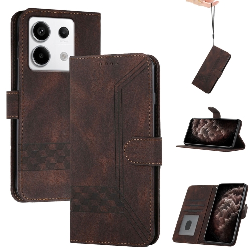 

For Xiaomi Redmi Note 13 Pro 4G Cubic Skin Feel Flip Leather Phone Case(Brown)