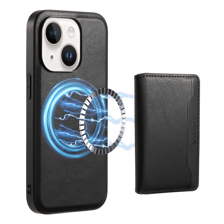 

For iPhone 14 Plus Denior Cowhide Texture Leather MagSafe Detachable Wallet Phone Case(Black)