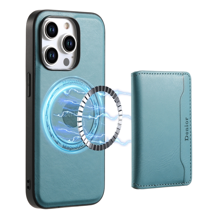 

For iPhone 12 Pro Denior Cowhide Texture Leather MagSafe Detachable Wallet Phone Case(Blue)