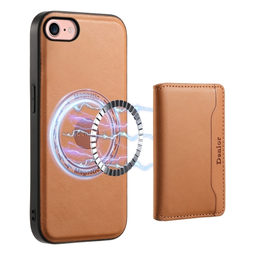 For iPhone SE 2022/2020/8/7 Denior Cowhide Texture Leather MagSafe Detachable Wallet Phone Case(Khaki)