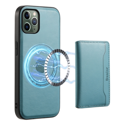 For iPhone 11 Pro Denior Cowhide Texture Leather MagSafe Detachable Wallet Phone Case(Blue)