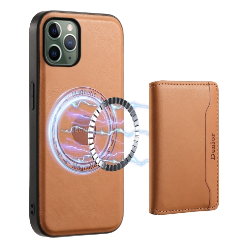 

For iPhone 11 Pro Denior Cowhide Texture Leather MagSafe Detachable Wallet Phone Case(Khaki)