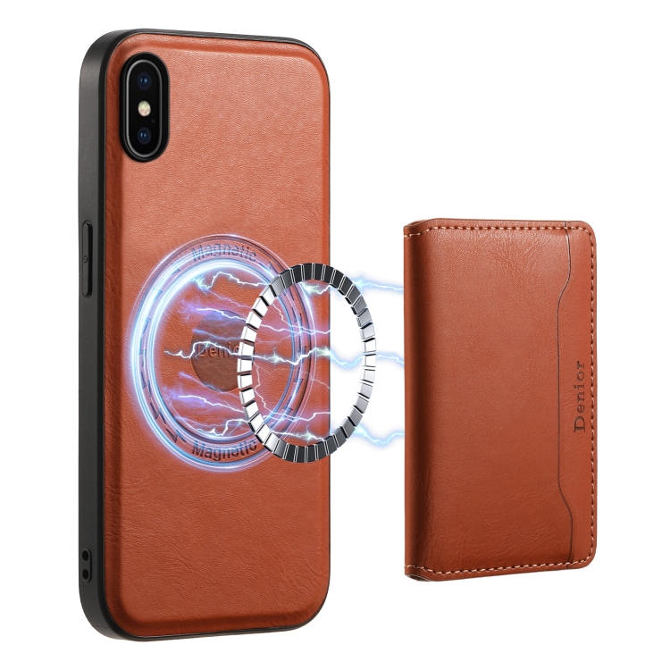 

For iPhone X / XS Denior Cowhide Texture Leather MagSafe Detachable Wallet Phone Case(Brown)