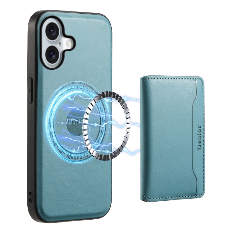

For iPhone 16 Plus Denior Cowhide Texture Leather MagSafe Detachable Wallet Phone Case(Blue)