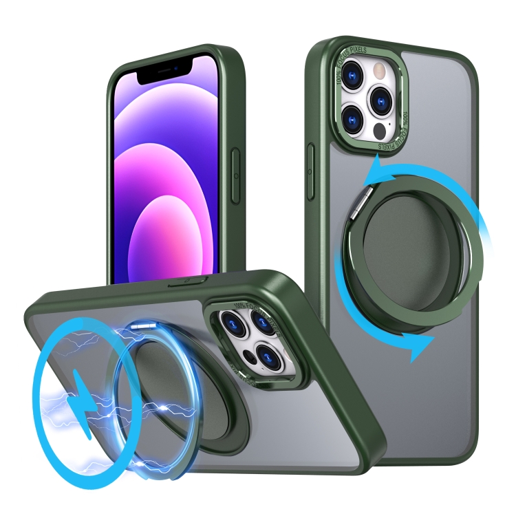 

For iPhone 12 Pro Max 360-degree Rotating MagSafe Magnetic Holder Phone Case(Green)