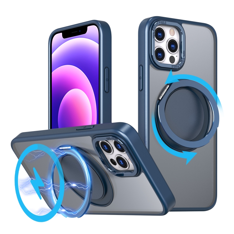 

For iPhone 12 Pro 360-degree Rotating MagSafe Magnetic Holder Phone Case(Navy Blue)