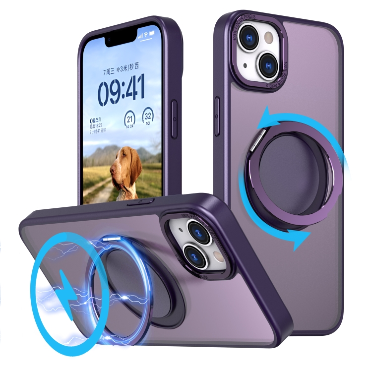 

For iPhone 14 360-degree Rotating MagSafe Magnetic Holder Phone Case(Purple)