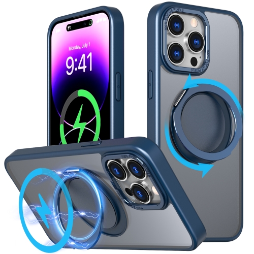 

For iPhone 14 Pro Max 360-degree Rotating MagSafe Magnetic Holder Phone Case(Navy Blue)