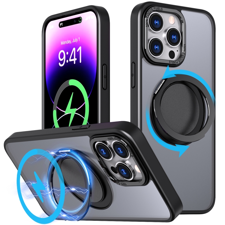

For iPhone 14 Pro Max 360-degree Rotating MagSafe Magnetic Holder Phone Case(Black)