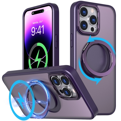 

For iPhone 14 Pro Max 360-degree Rotating MagSafe Magnetic Holder Phone Case(Purple)