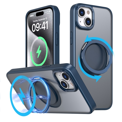 

For iPhone 15 360-degree Rotating MagSafe Magnetic Holder Phone Case(Navy Blue)