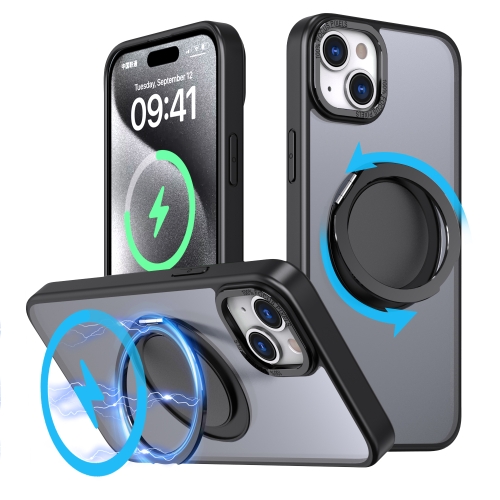 

For iPhone 15 Plus 360-degree Rotating MagSafe Magnetic Holder Phone Case(Black)