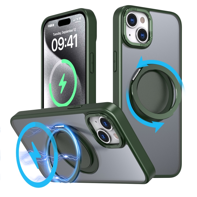 

For iPhone 15 Plus 360-degree Rotating MagSafe Magnetic Holder Phone Case(Green)