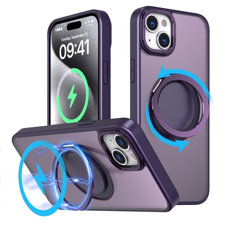 

For iPhone 15 Plus 360-degree Rotating MagSafe Magnetic Holder Phone Case(Purple)