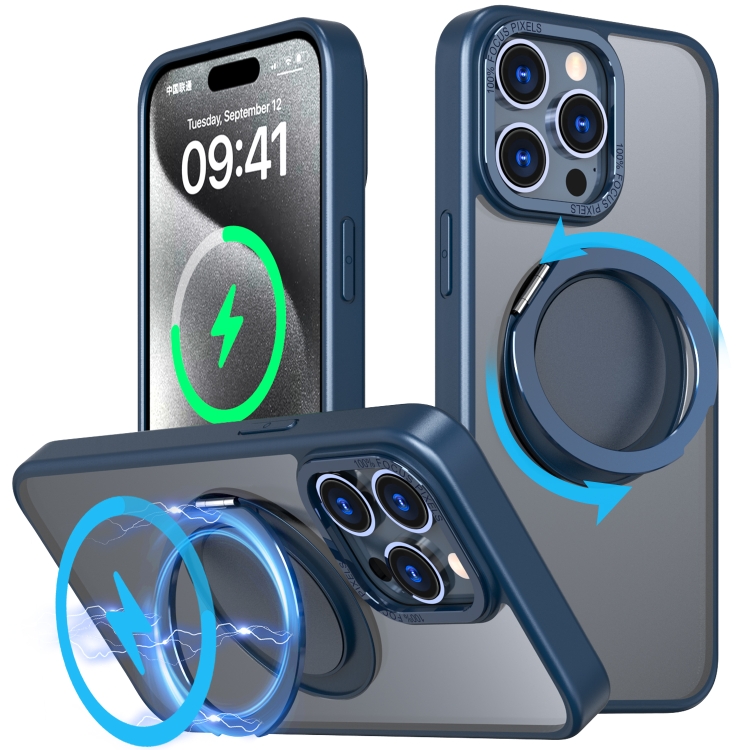 

For iPhone 15 Pro 360-degree Rotating MagSafe Magnetic Holder Phone Case(Navy Blue)