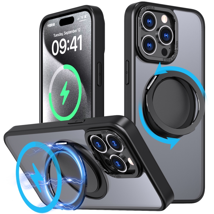

For iPhone 15 Pro 360-degree Rotating MagSafe Magnetic Holder Phone Case(Black)