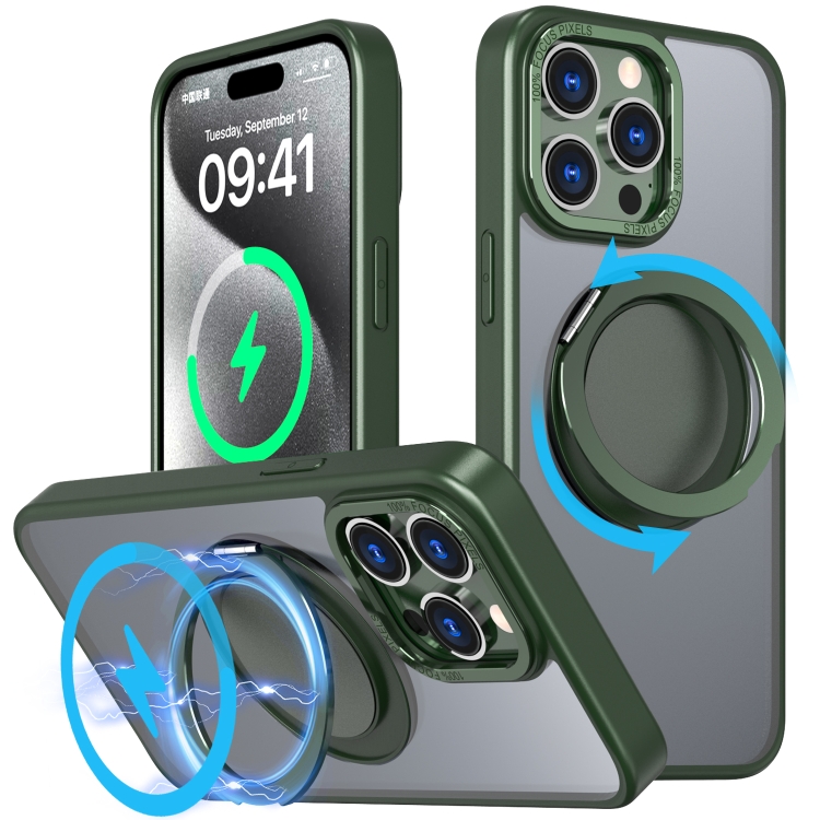 

For iPhone 15 Pro 360-degree Rotating MagSafe Magnetic Holder Phone Case(Green)