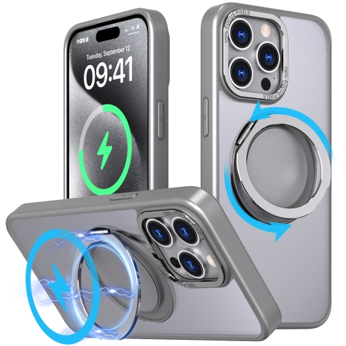 

For iPhone 15 Pro 360-degree Rotating MagSafe Magnetic Holder Phone Case(Titanium Grey)