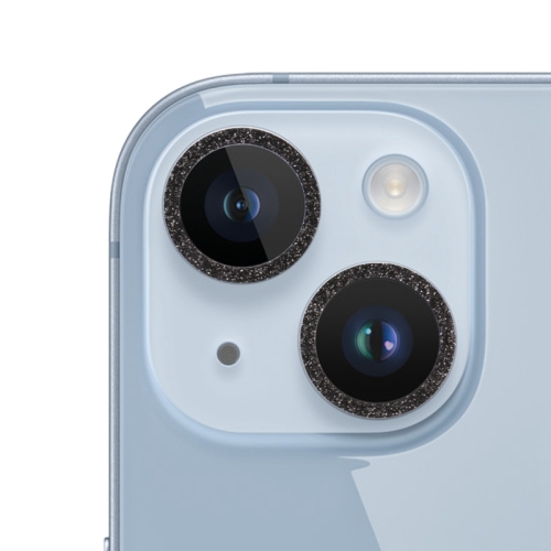 Pellicola per obiettivo fotocamera in vetro temperato con anello glitterato per iPhone 15 Pro / 15 Pro Max (nero)