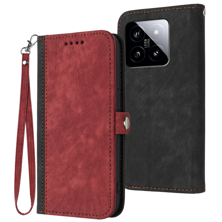 

For Xiaomi 14 Side Buckle Double Fold Hand Strap Leather Phone Case(Red)